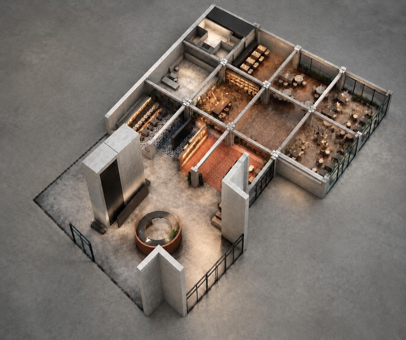 Week 4 Column Urbanism render using the structural grid to organise rooms